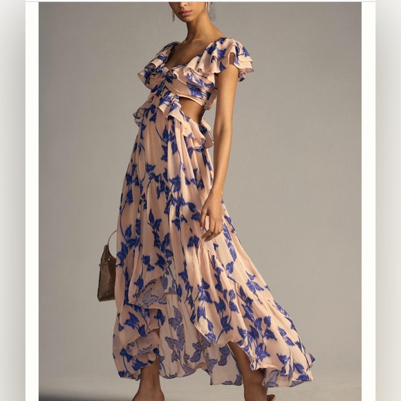 NWT SIZE XL NOT SO SERIOUS BY PALLAVI MOHAN RUFFLED HIGH-LOW DRESS IN PINK COMBO - Picture 1 of 7